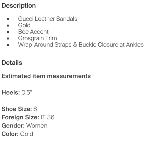 GUCCI RARE SoHo Bee gold black Ankle Strap Sandals size 6 - Picture 9 of 9